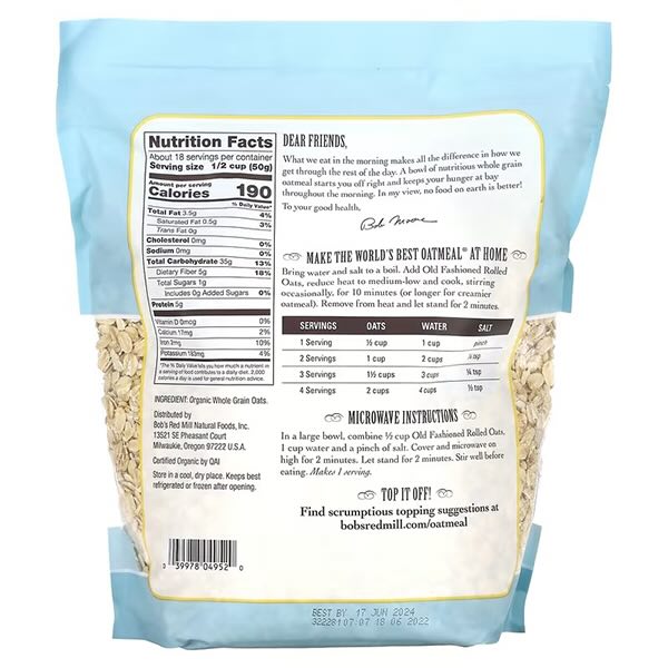 Bob's Red Mill Organic Old Fashioned Rolled Oats (907g)