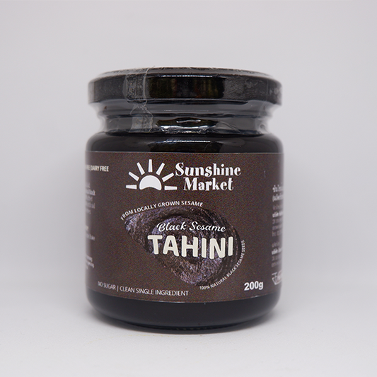 100% black sesame tahini, freshly roasted and stone-ground in Bangkok. No added oils, sugar, preservatives, or artificial ingredients.
