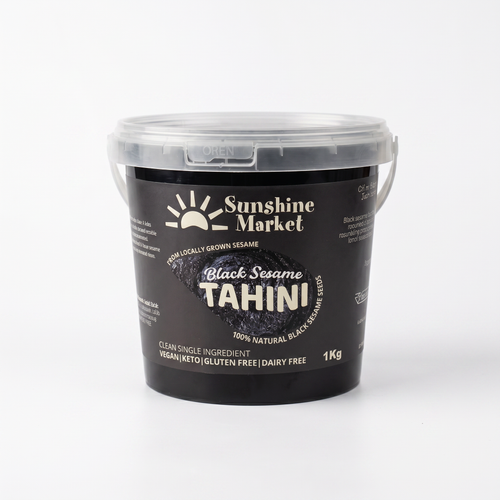 100% black sesame tahini, freshly roasted and stone-ground in Bangkok. No added oils, sugar, preservatives, or artificial ingredients.
