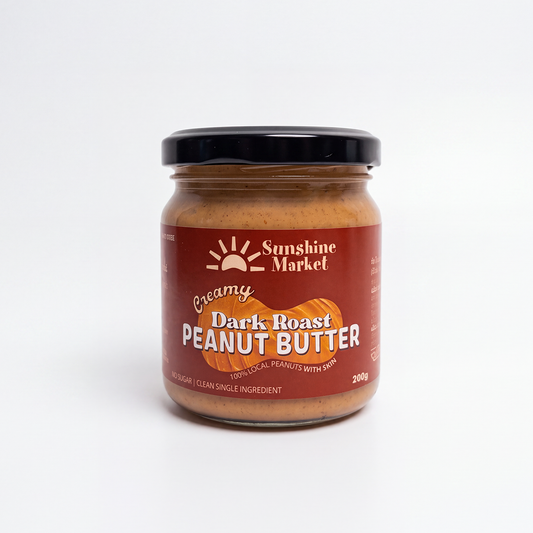 Creamy dark roast peanut butter stone-ground in Bangkok from Thai peanuts with skin on — Sunshine Market 200g