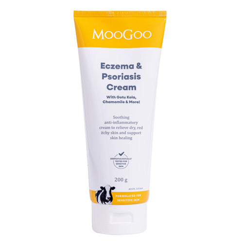 MooGoo Eczema & Psoriasis Cream tube on a white background