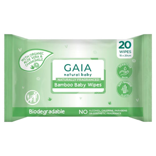 GAIA ผ้าเช็ดทำความสะอาดผิวเด็กจากไม้ไผ่ธรรมชาติ (20 แผ่น)