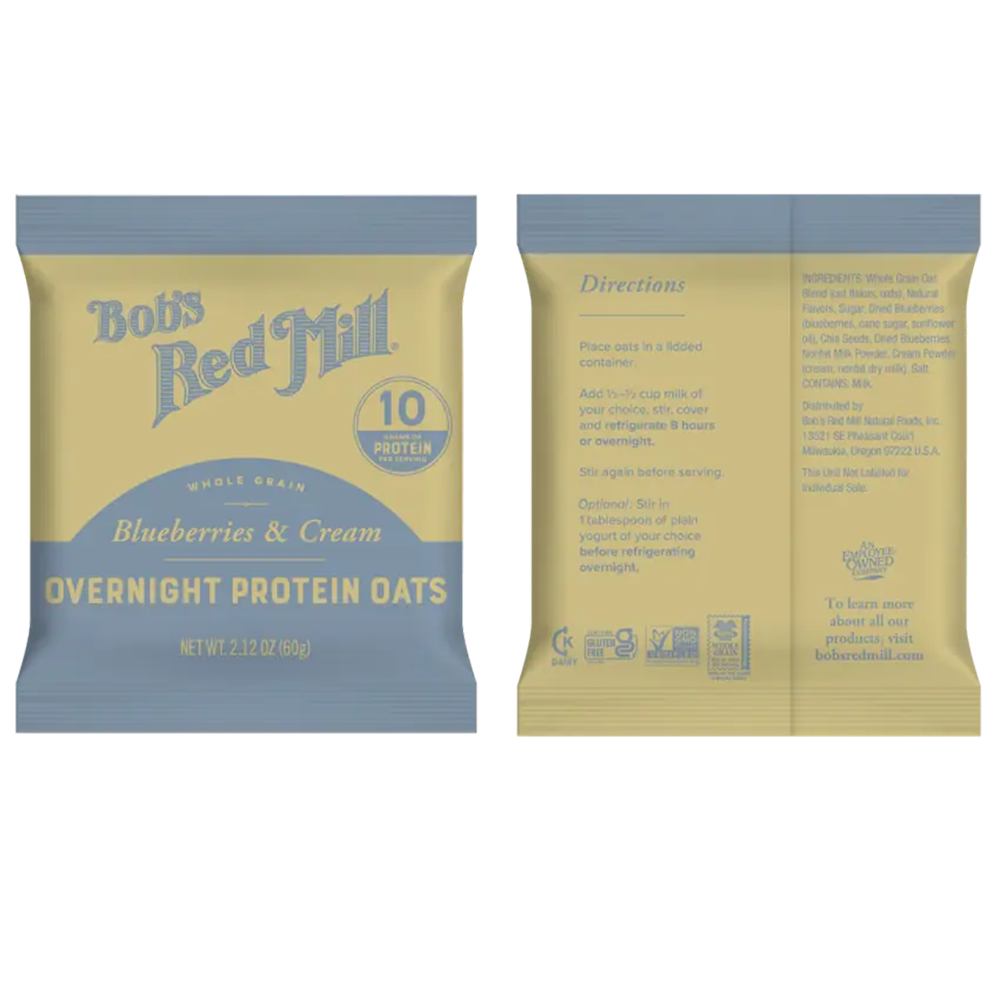 Bob's Red Mill Blueberries & Cream Overnight Instant Protein Oats (4 Packets)