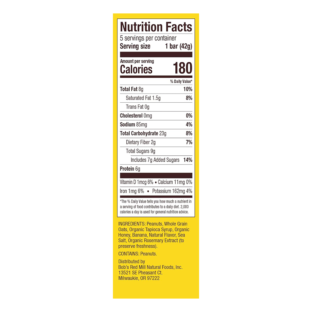 Bob's Red Mill Gluten Free Peanut Butter Banana and Oats Bar (5 bars - 42g)