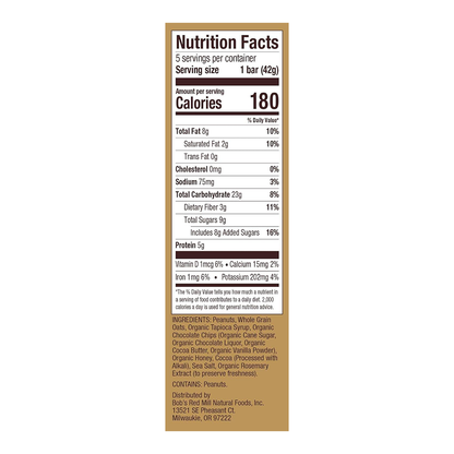 Bob's Red Mill Gluten Free Peanut Butter Chocolate and Oats Bar (5 bars - 42g)