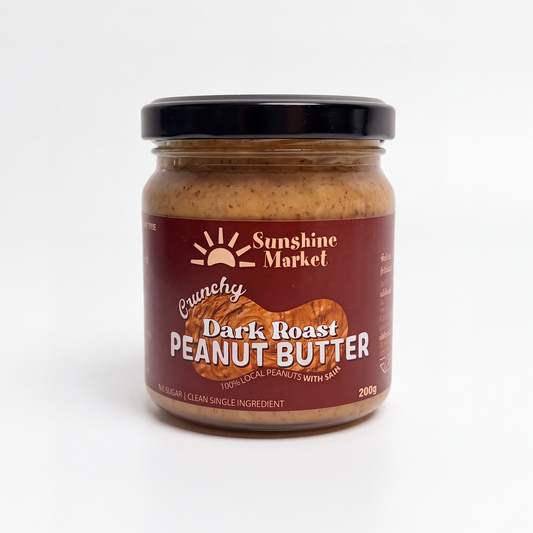 Jar of Crunchy stone groundDark Roast crunchy Peanut Butter from Sunshine Market 200g