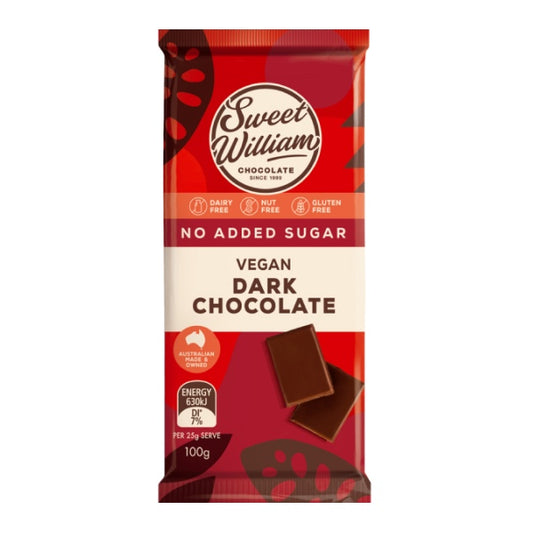 Sweet William Vegan Dark Chocolate - No Added Sugar (100g)