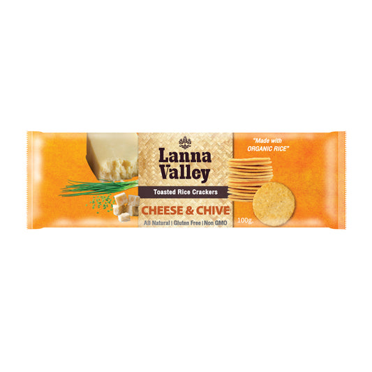 Lanna Valley Toasted Rice Crackers - Cheese and Chives (100g)