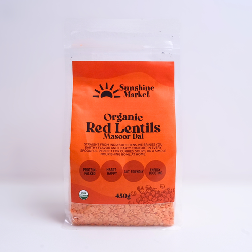 .Sunshine Market Organic Red Lentils - Masoor Dal (450g)