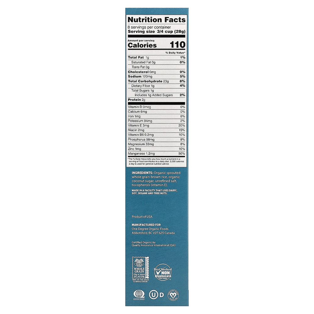 One Degree Organic Foods - Organic Gluten-Free Sprouted Brown Rice Crisps (283g)