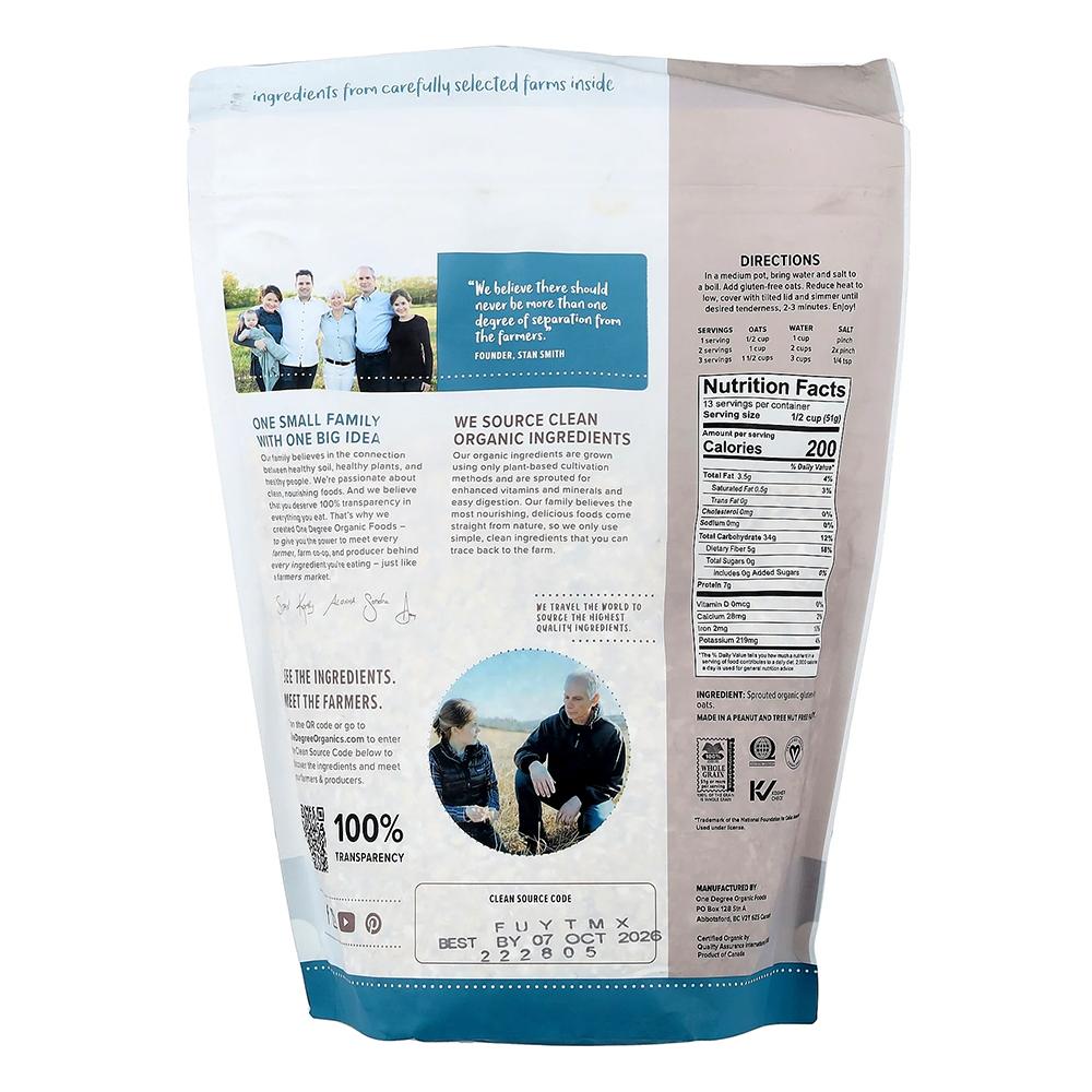 One Degree Organic Foods - Organic Gluten-Free Sprouted Quick Oats (680g)