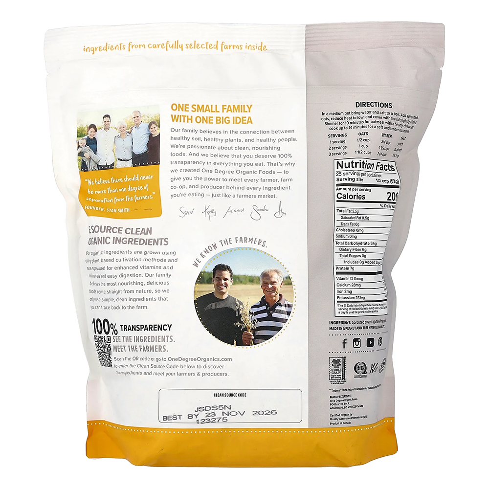 One Degree Organic Foods - Organic Gluten-Free Sprouted Rolled Oats (680g)