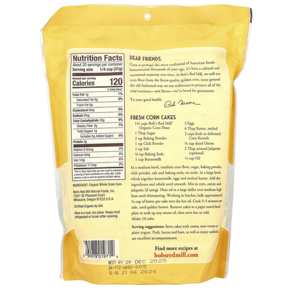 Bob's Red Mill Organic Whole Grain Corn Flour (624g)