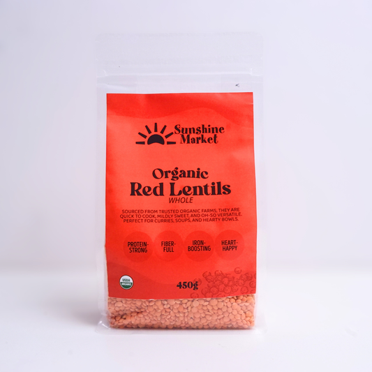 .Sunshine Market Organic Red Lentils - Whole (450g)