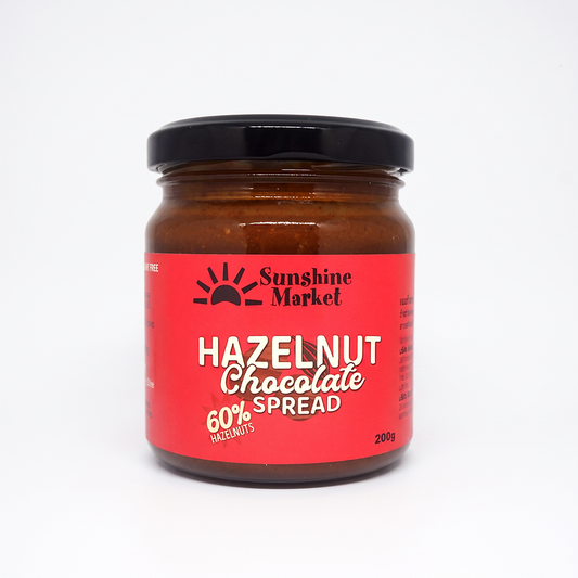 Sunshine Market hazelnut chocolate spread 200g jar, 30% real hazelnut pieces, no palm oil