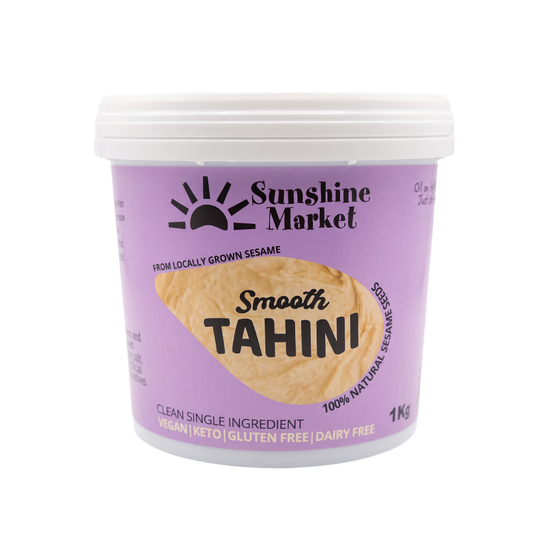 100% white sesame tahini, freshly roasted and stone-ground in Bangkok. No added oils, sugar, preservatives, or artificial ingredients.