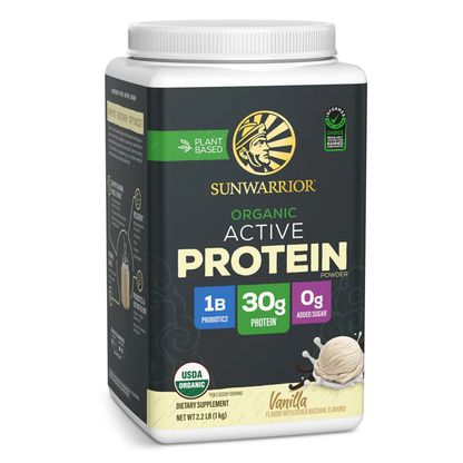 Sunwarrior Organic Active Protein Powder 30g of vegan protein container on a white background