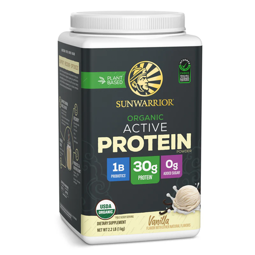 Sunwarrior Organic Active Protein Powder 30g of vegan protein container on a white background