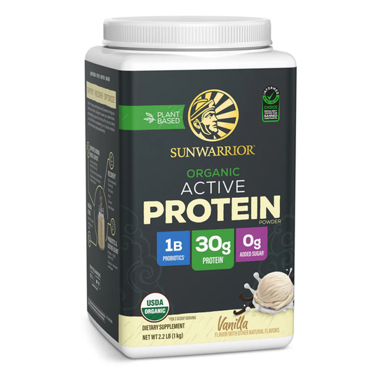 Sunwarrior Organic Active Protein Powder 30g of vegan protein container on a white background