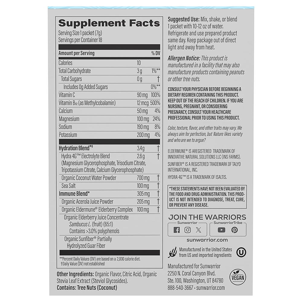 Sunwarrior - Sport Active Hydration - Coconut Berry - 18 sachets (7 grams) per sachet (Copy)