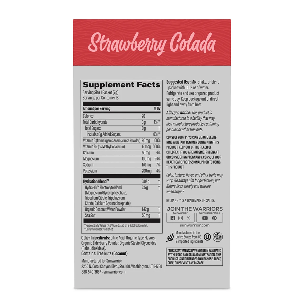 Sunwarrior - Sport Active Hydration - Strawberry Colada - 18 sachets (7 grams) per sachet
