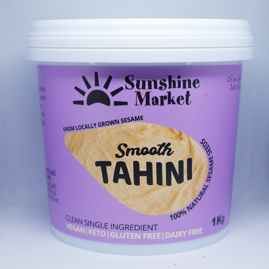 100% white sesame tahini, freshly roasted and stone-ground in Bangkok. No added oils, sugar, preservatives, or artificial ingredients.