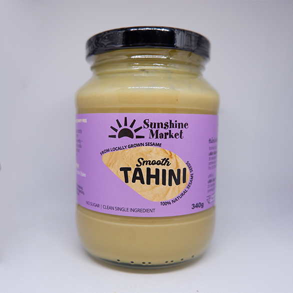 100% white sesame tahini, freshly roasted and stone-ground in Bangkok. No added oils, sugar, preservatives, or artificial ingredients.